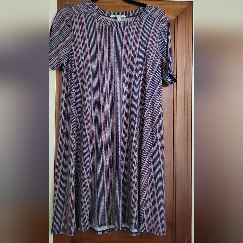 C BCBGeneration SZ Md Blue Multi Color Striped Short Sleeve T Shirt Dress #13